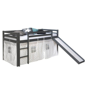 Hochbett mit Lattenrost 90x200 Stockbett Grau Kinderbett Holz