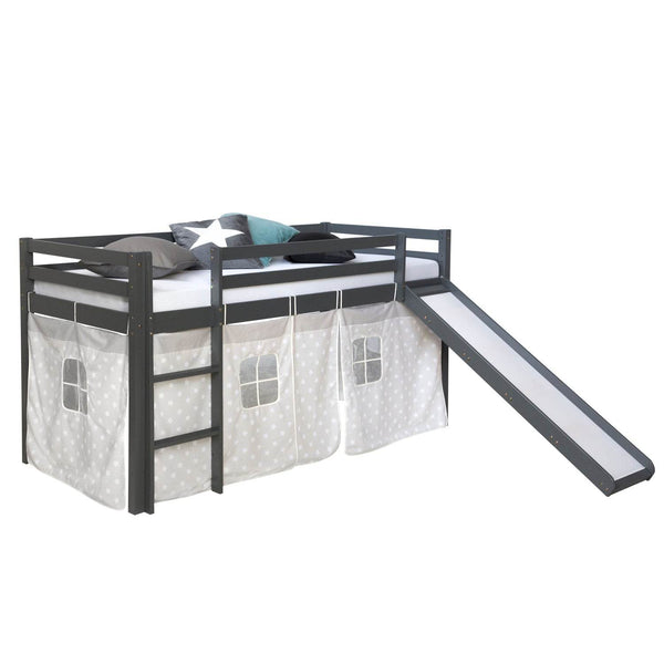 Hochbett mit Lattenrost 90x200 Stockbett Grau Kinderbett Holz