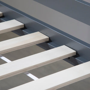 Hochbett Kinder 90x200 cm Grau mit Vorhang Sterne | Tunnel | Rutsche | ohne Lattenrost