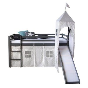 Hochbett Spielbett Kinderbett Rutsche Turm Vorhang grau 90x200 Jugendbett