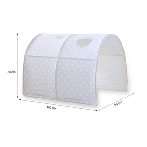 Hochbett mit Lattenrost 90x200 cm Grau Kinderbett Tunnel Vorhang Sterne Holz Kiefer