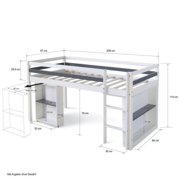 Hochbett Kinderbett 90x200 Weiss Schreibtisch Funktionsbett Jugendbett