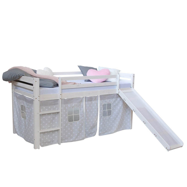 Hochbett mit Lattenrost 90x200 Rutsche Stockbett Weiss Kinderbett