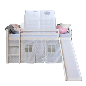 Hochbett mit Lattenrost 90x200 Rutsche Stockbett Weiss Kinderbett grau