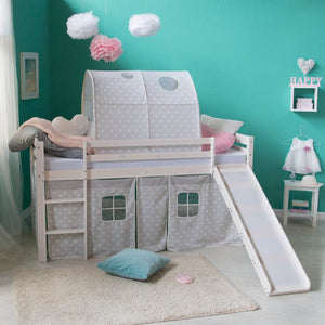 Hochbett mit Lattenrost 90x200 Rutsche Stockbett Weiss Kinderbett grau