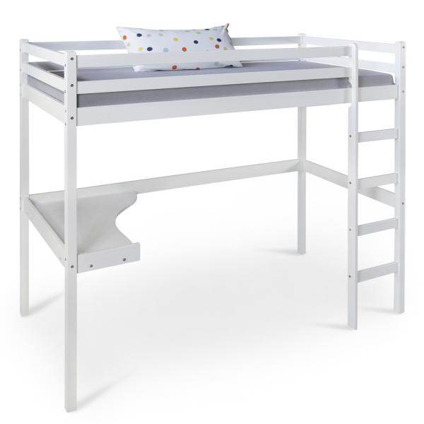Hochbett Kinderbett 90x200 weiss Schreibtisch Spielbett