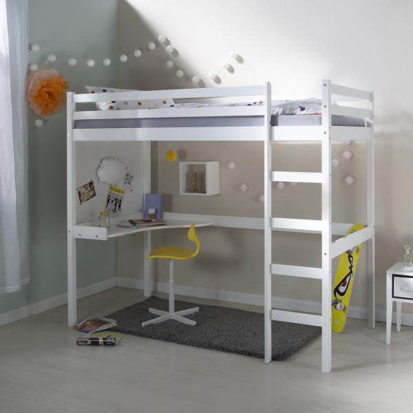 Hochbett Kinderbett 90x200 weiss Schreibtisch Spielbett