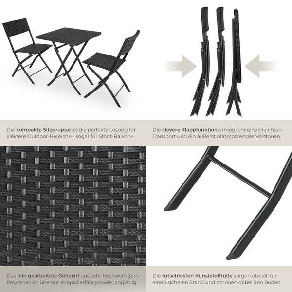 Rattan Balkonset Trevi, schwarz