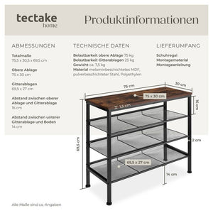 Schuhregal Wolverhampton Industrial Holz dunkel, rustikal