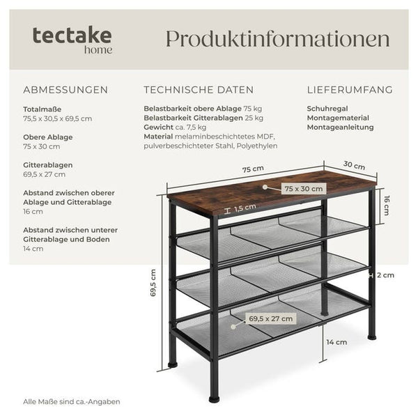 Schuhregal Wolverhampton Industrial Holz dunkel, rustikal