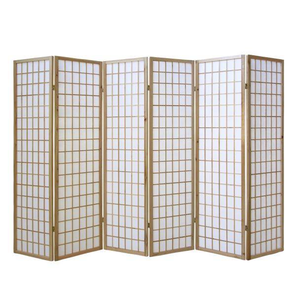 6 fach Holz Paravent Raumteiler Shoji natur