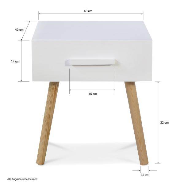 Nachttisch Beistelltisch Nachtschrank Holz Kiefer weiss Schublade