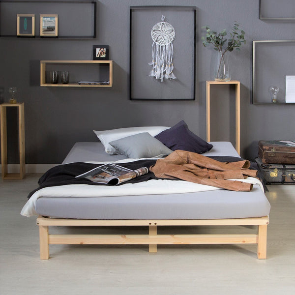 Palettenbett 140x200 cm Natur | Doppelbett | mit Lattenrost | Holz | Kind Jugend Gast