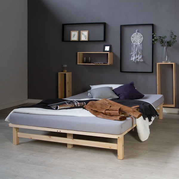 Palettenbett 140x200 cm Natur | Doppelbett | mit Lattenrost | Holz | Kind Jugend Gast