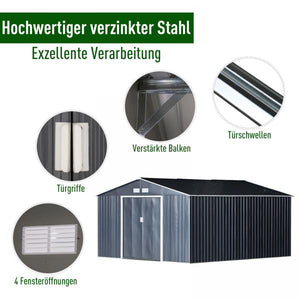 Geräteschuppen, Wetterfestes Gartenhaus mit Belüftungsfenstern Stahl, Kohlegrau