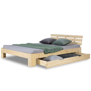 Bettkasten Holz Aufbewahrung mit Rollen Bett Schublade Bettauszug Natur