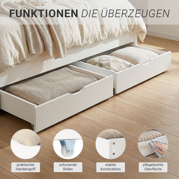 Bettkasten Holz Aufbewahrung mit Rollen Bett Schublade Weiss