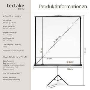Beamer Leinwand Stativ 152 x 152 cm