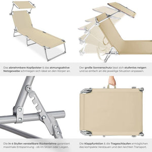 Gartenliege 4-stufig mit Kopfpolster, beige