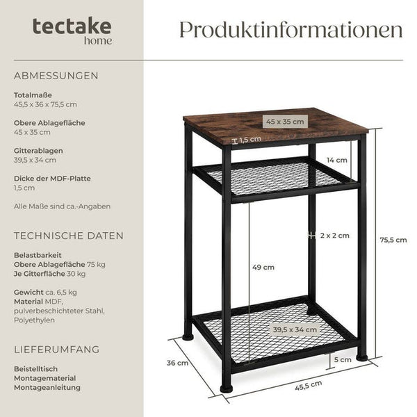 Beistelltisch York Industrial Holz dunkel, rustikal
