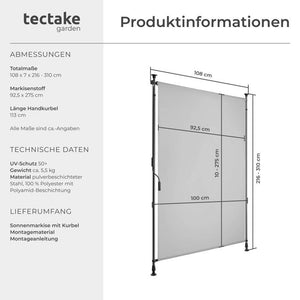 Klemmmarkise Taija hellgrau 100 x 310 cm