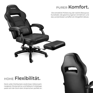Racing office chair Comodo with footrest, black/black