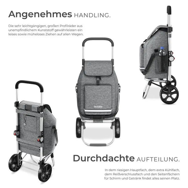 Einkaufstrolley Shopper 3in1 klappbar mit Kühltasche grau
