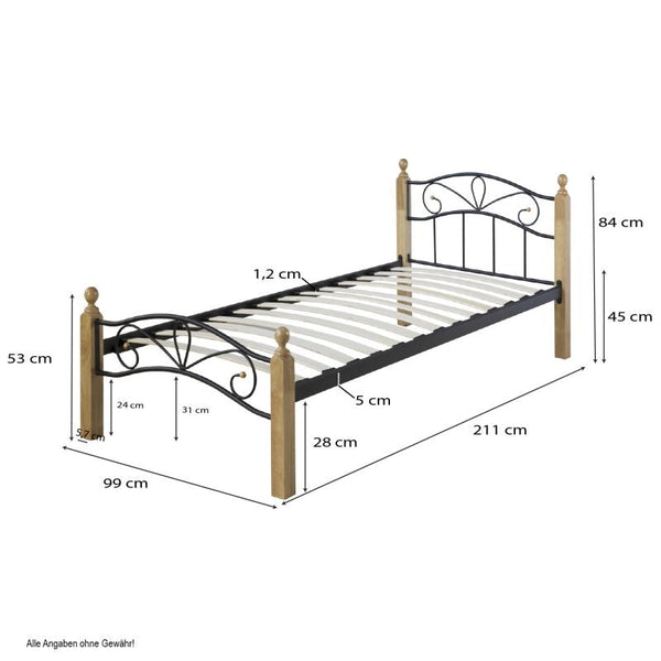 Metallbett mit Matratze Lattenrost 90x200 cm