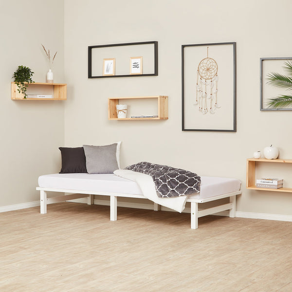 Palettenbett 90x200 cm Weiss | Einzelbett | mit Lattenrost | Holz | Kind Jugend Gast