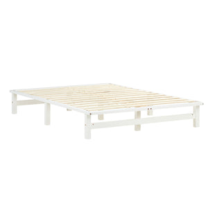 Palettenbett 140x200 cm Weiss | Doppelbett | mit Lattenrost | Holz | Kind Jugend Gast