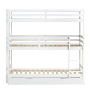 Kinderbett Etagenbett 90x200 cm Dreifachbett Hochbett mit Bettkasten Weiss Holz