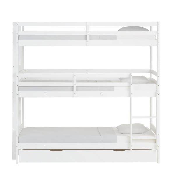 Kinderbett Etagenbett 90x200 cm Dreifachbett Hochbett mit Bettkasten Weiss Holz