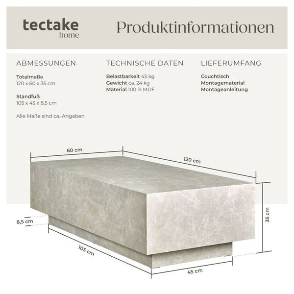 Couchtisch Lasley Travertin Optik 120 x 60 x 35 cm