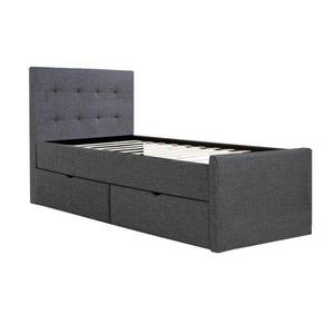 Polsterbett 90x200 cm Grau Einzelbett Tagesbett mit Lattenrost 2 Schubladen