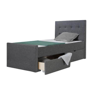 Polsterbett 90x200 cm Grau Einzelbett Tagesbett mit Lattenrost 2 Schubladen