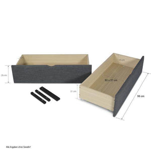 Polsterbett 90x200 cm Grau Einzelbett Tagesbett mit Lattenrost 2 Schubladen