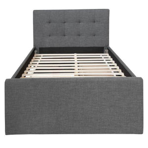 Polsterbett 90x200 cm Grau Einzelbett Tagesbett mit Lattenrost 2 Schubladen
