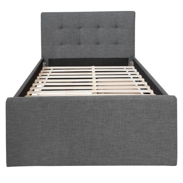 Polsterbett 90x200 cm Grau Einzelbett Tagesbett mit Lattenrost 2 Schubladen
