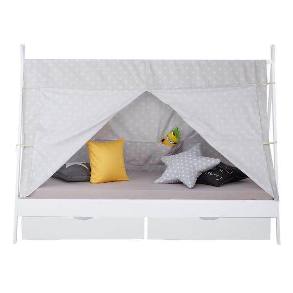 Kinderbett TIPI 90x200 mit 2 Bettkästen Weiss Holzbett Indianer Bett Hausbett Spielbett
