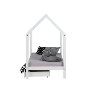 Kinderbett Kinderhaus Spielbett Hausbett 90x200 cm Weiss mit Bettkasten