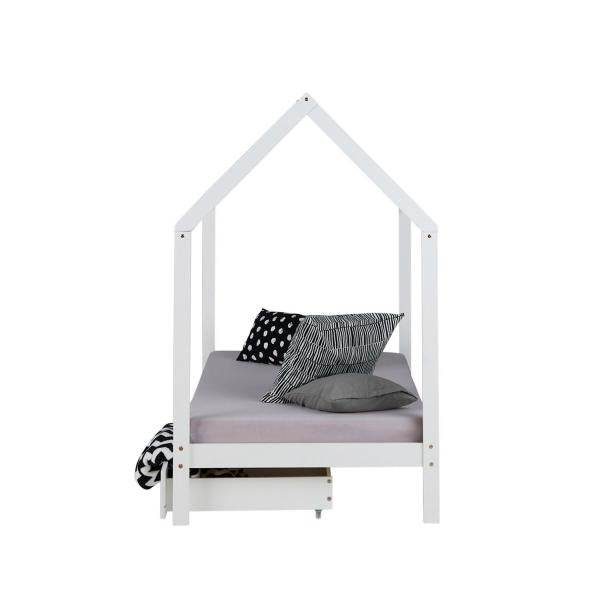 Kinderbett Kinderhaus Spielbett Hausbett 90x200 cm Weiss mit Bettkasten