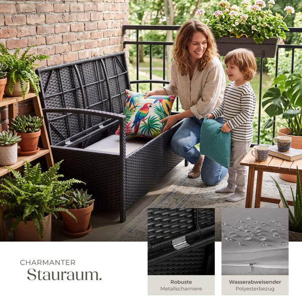 Rattan-Gartenbank Vecchia 2-Sitzer mit Stauraum schwarz