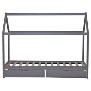 Kinderbett Kinderhaus Spielbett Hausbett 90x200 cm Grau mit Bettkasten