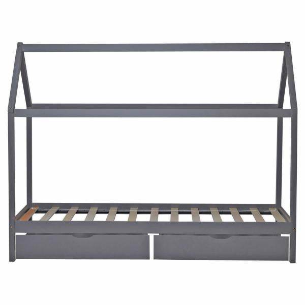 Kinderbett Kinderhaus Spielbett Hausbett 90x200 cm Grau mit Bettkasten