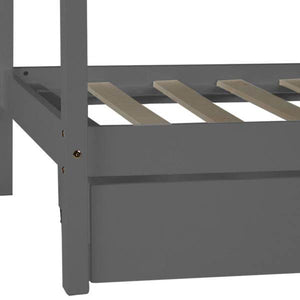 Kinderbett Kinderhaus Spielbett Hausbett 90x200 cm Grau mit Bettkasten