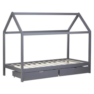 Kinderbett Kinderhaus Spielbett Hausbett 90x200 cm Grau mit Bettkasten