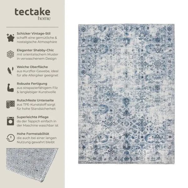 Vintage Teppich Amara Kurzflor blau 160 x 230 cm