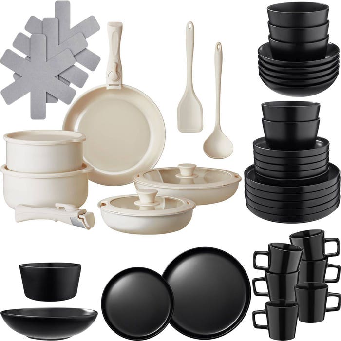 Küchenstarterset Una/Genua schwarz/weiss 46-tlg.
