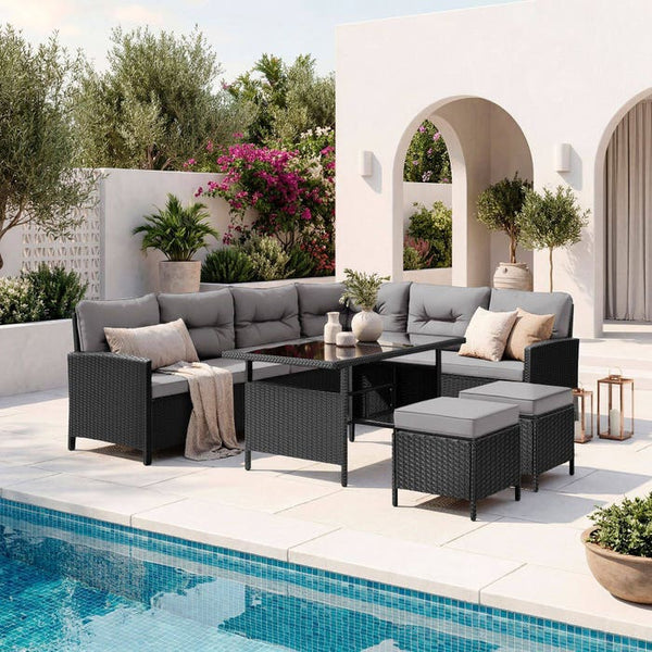 Rattan Lounge Barletta schwarz/grau