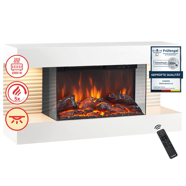 KAMINIO Elektrokamin LIZ - mit Heizung, 3D-Flammeneffekt Weiss